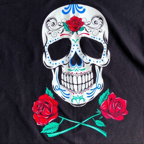 Sugar Skull Rose Tee Shirt Small Black Women’s Juniors - Picture 2 of 15